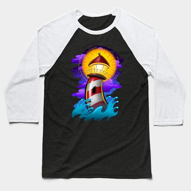 The Little Lighthouse Baseball T-Shirt by Dorian Bakalov